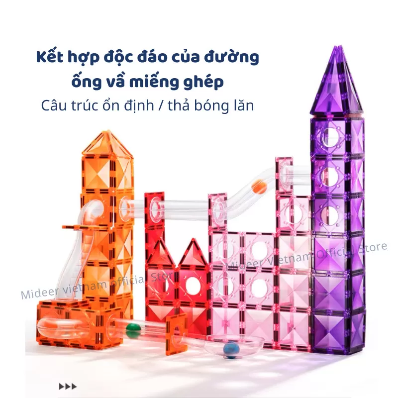 Đồ Chơi STEM Thiết Kế Đường Bóng Cho Bé Mideer Colorful Magnetic Tiles–Marble Run 3+
