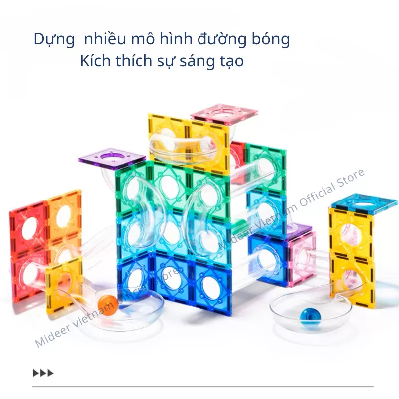 Đồ Chơi STEM Thiết Kế Đường Bóng Cho Bé Mideer Colorful Magnetic Tiles–Marble Run 3+
