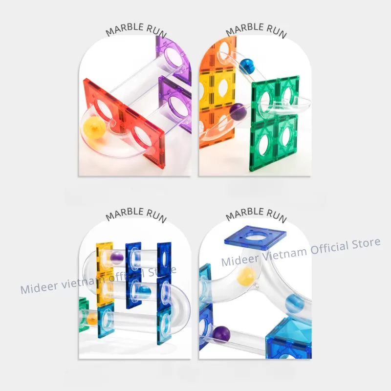 Đồ Chơi STEM Thiết Kế Đường Bóng Cho Bé Mideer Colorful Magnetic Tiles–Marble Run 3+