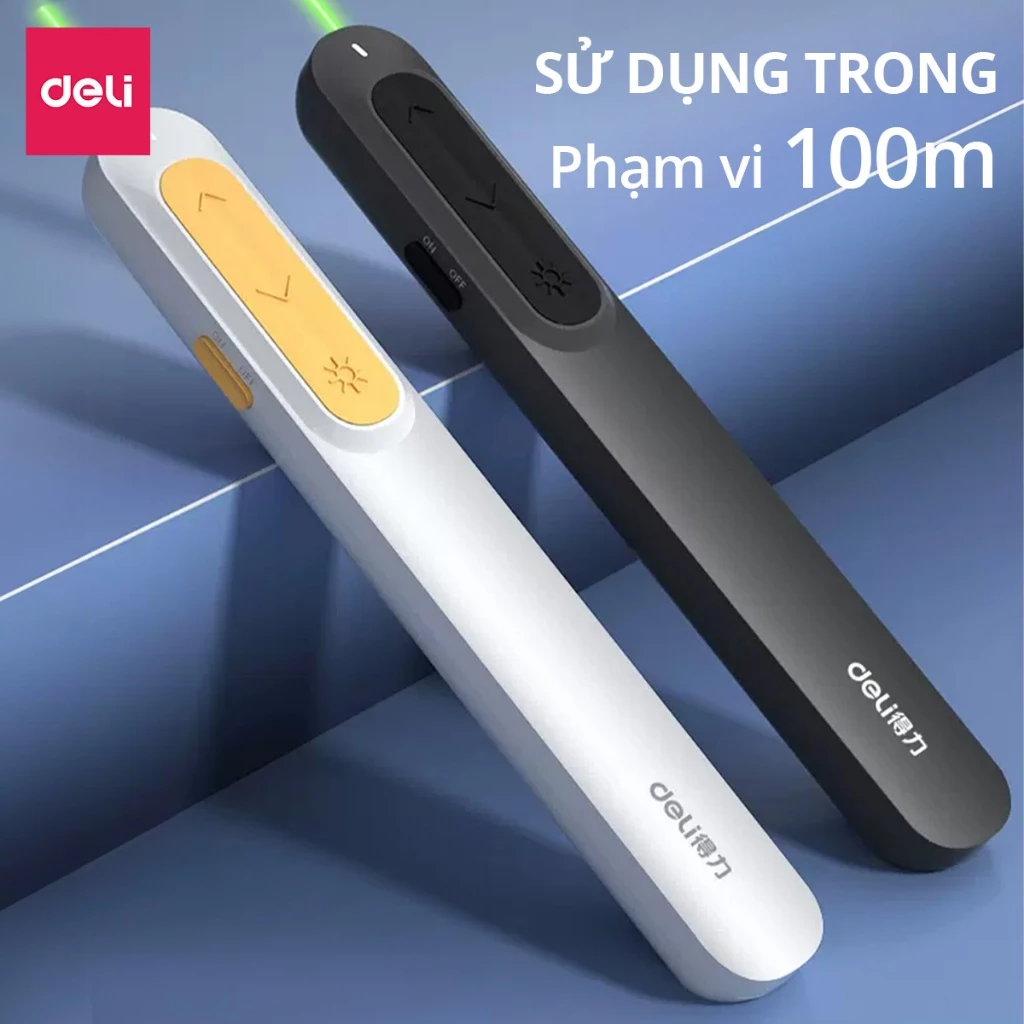 Bút Trình Chiếu DELI Bút Thuyết Trình Powerpoint Laser Điều Khiển Từ Xa 100M Kết Nối USB TypeC