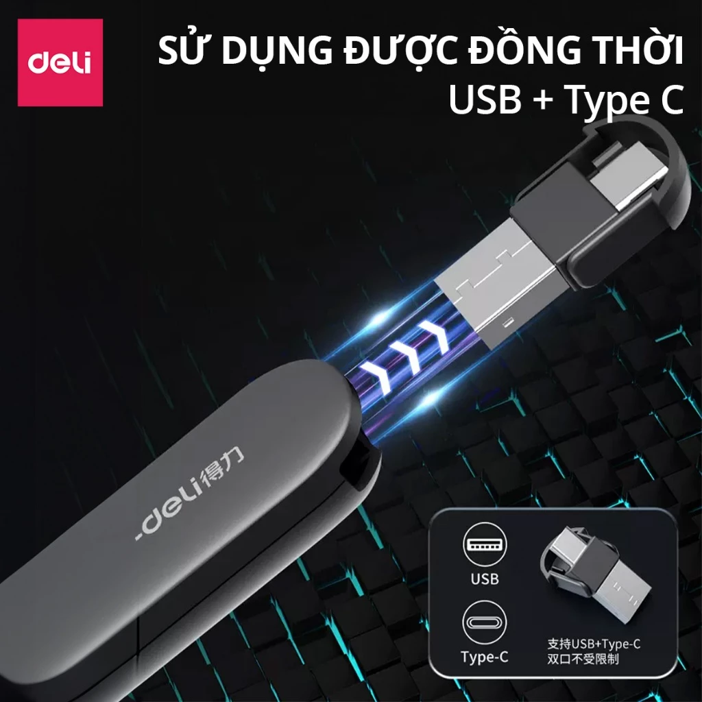 Bút Trình Chiếu DELI Bút Thuyết Trình Powerpoint Laser Điều Khiển Từ Xa 100M Kết Nối USB TypeC