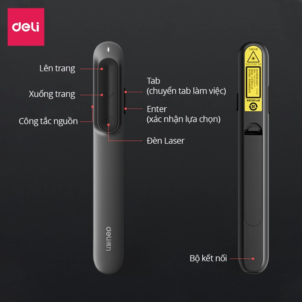 Bút Trình Chiếu DELI Bút Thuyết Trình Powerpoint Laser Điều Khiển Từ Xa 100M Kết Nối USB TypeC