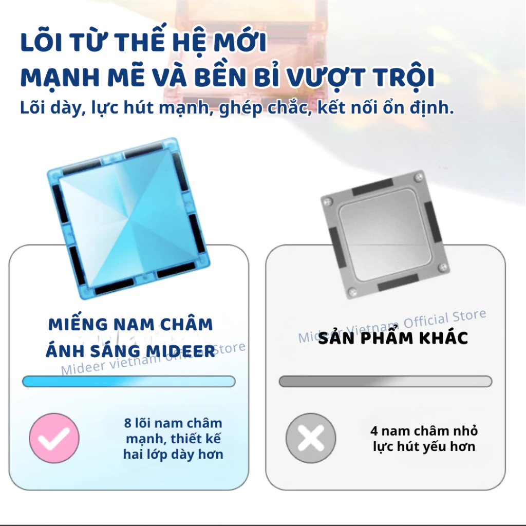Xếp Hình Nam Châm lắp ráp Mideer Colorful Magnetic Tiles ghép hình nam châm ánh sáng