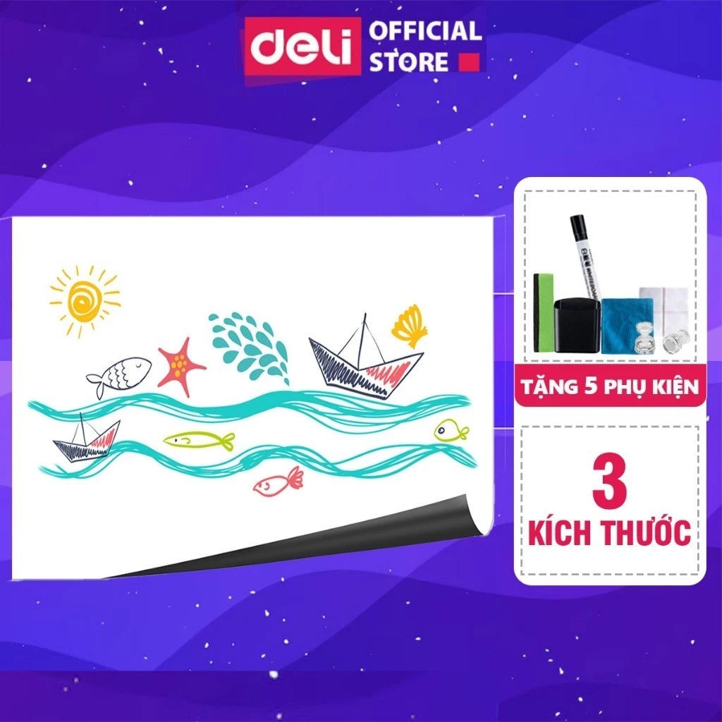 BẢNG TỪ TRẮNG KHÔNG VIỀN DÁN TƯỜNG DELI