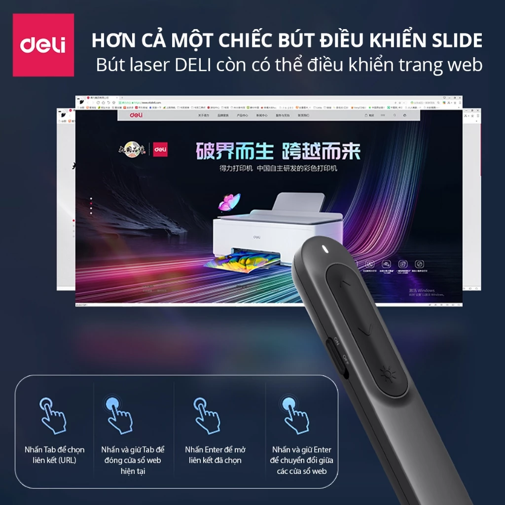 Bút Trình Chiếu DELI Bút Thuyết Trình Powerpoint Laser Điều Khiển Từ Xa 100M Kết Nối USB TypeC
